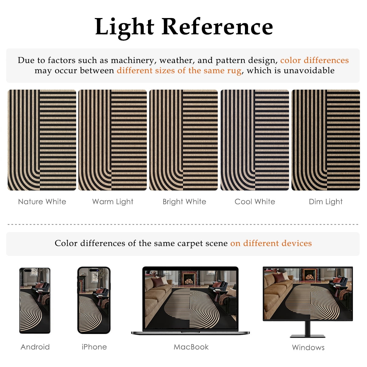 BERTHMEER 5'x7' Easy Jute Area Rugs, Washable Rugs for Living Room Farmhouse Neutral Carpet Non Slip Contemporary Geometric Stripes Black Rugs for Office Bedroom Dining Room