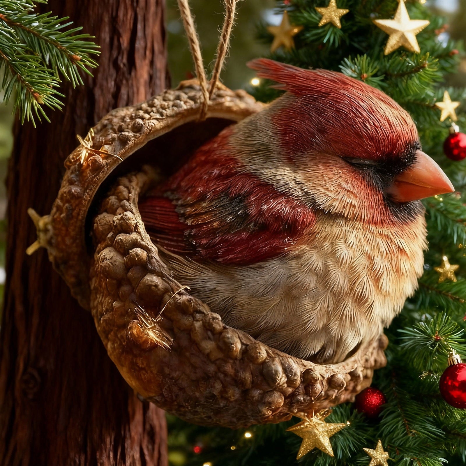 3D Resin Sculpture Forest Animal Acorn Ornaments Cozy Forest Christmas Ornaments Cute Forest Animal Christmas Trees Hanging Decorations Rustic Nature-Themed Home Decor Animal Lovers Gift B