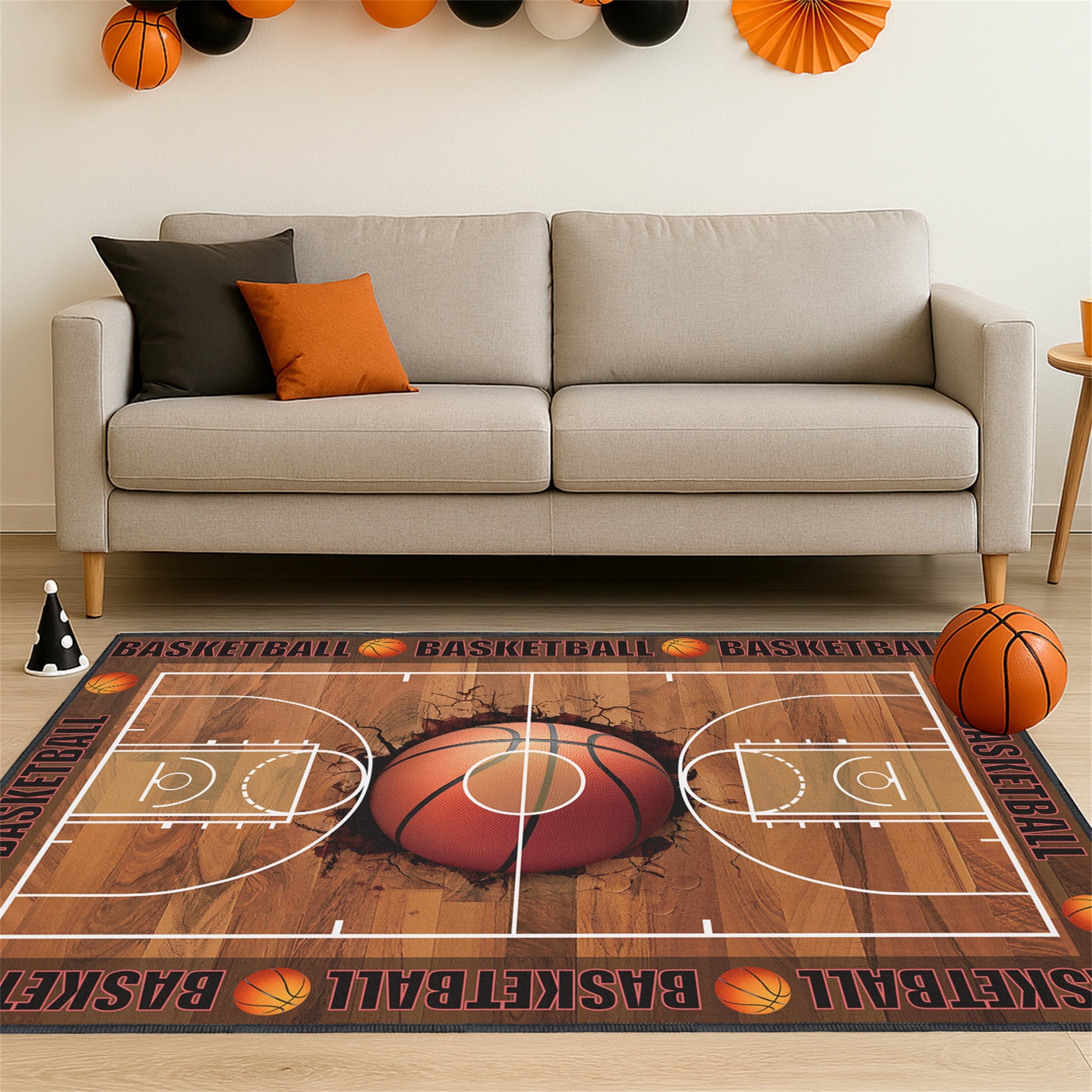 Basketball Rug for Bedroom,3'x5' Basketball Court Rugs with Non-Slip Backing, Sports Carpet for Game Room and Living Room Decor