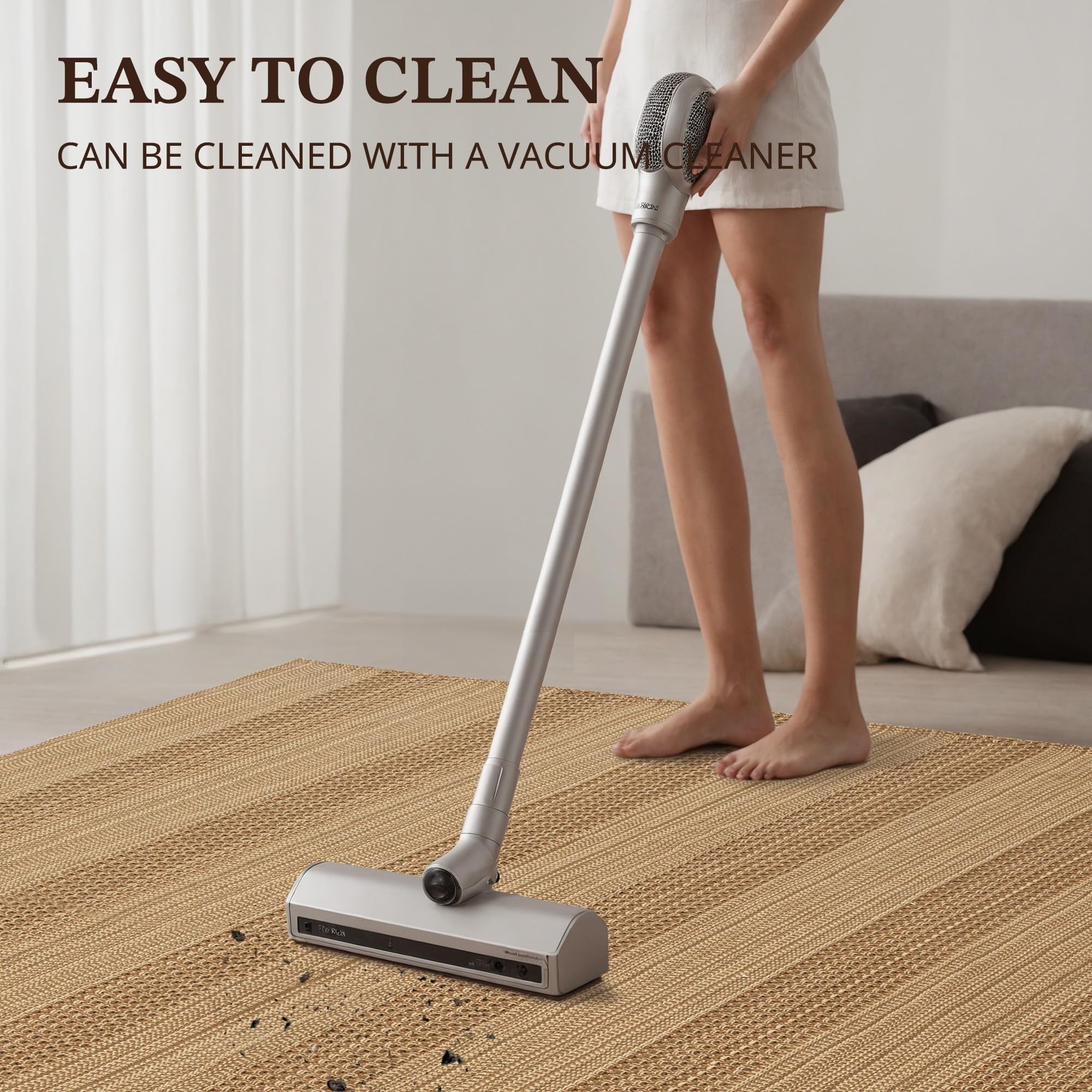 2'x6' Boho Runner Rug Kitchen Mat Non-Slip - Machine Washable Hallway & Entryway Carpet, Hand-Woven Cotton Farmhouse Design for Kitchen, High Traffic Areas, Light Taupe Brown