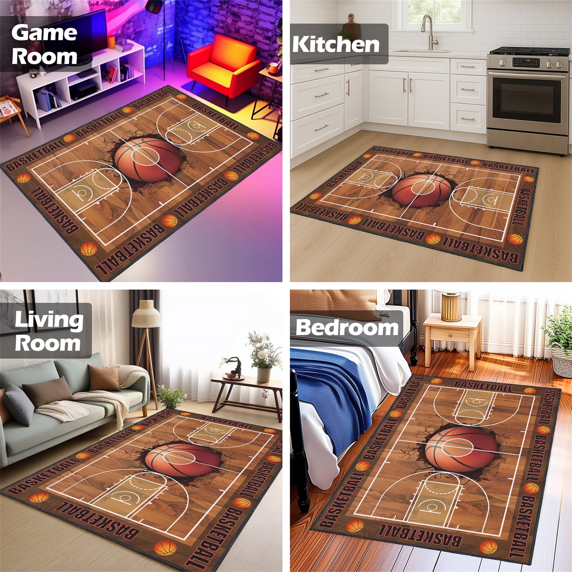 Basketball Rug for Bedroom,3'x5' Basketball Court Rugs with Non-Slip Backing, Sports Carpet for Game Room and Living Room Decor