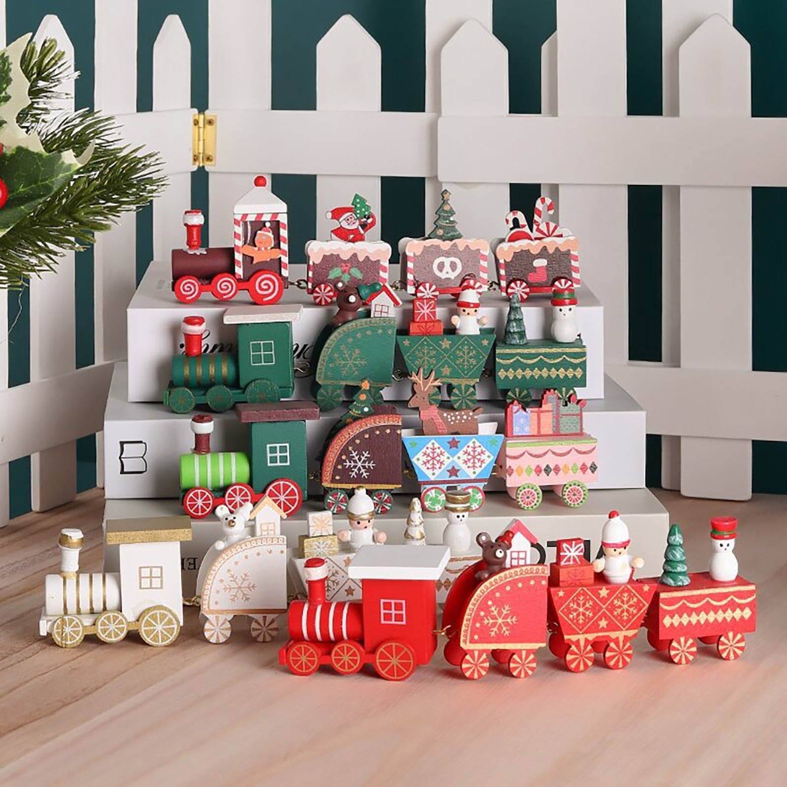 Christmas Decoration Christmas Wooden Train Set Three-Section Mini Train Set Christmas Party Tabletop Decoration Snowman Train Ornament Toys Under Xmas Tree Decors Party Favor Home Kindergarden Decor