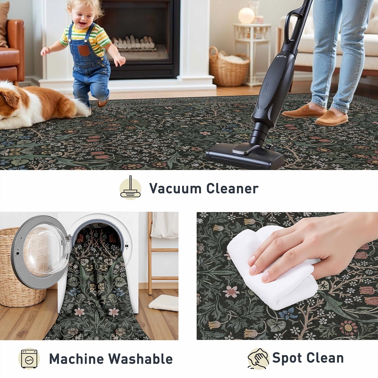 BERTHMEER 5'x7' Area Rugs for Living Room Bedroom Office Dining Room Farmhouse Large Rugs Vintage Oriental Traditional Distressed Non Slip Washable Rugs Carpets,Deep Green