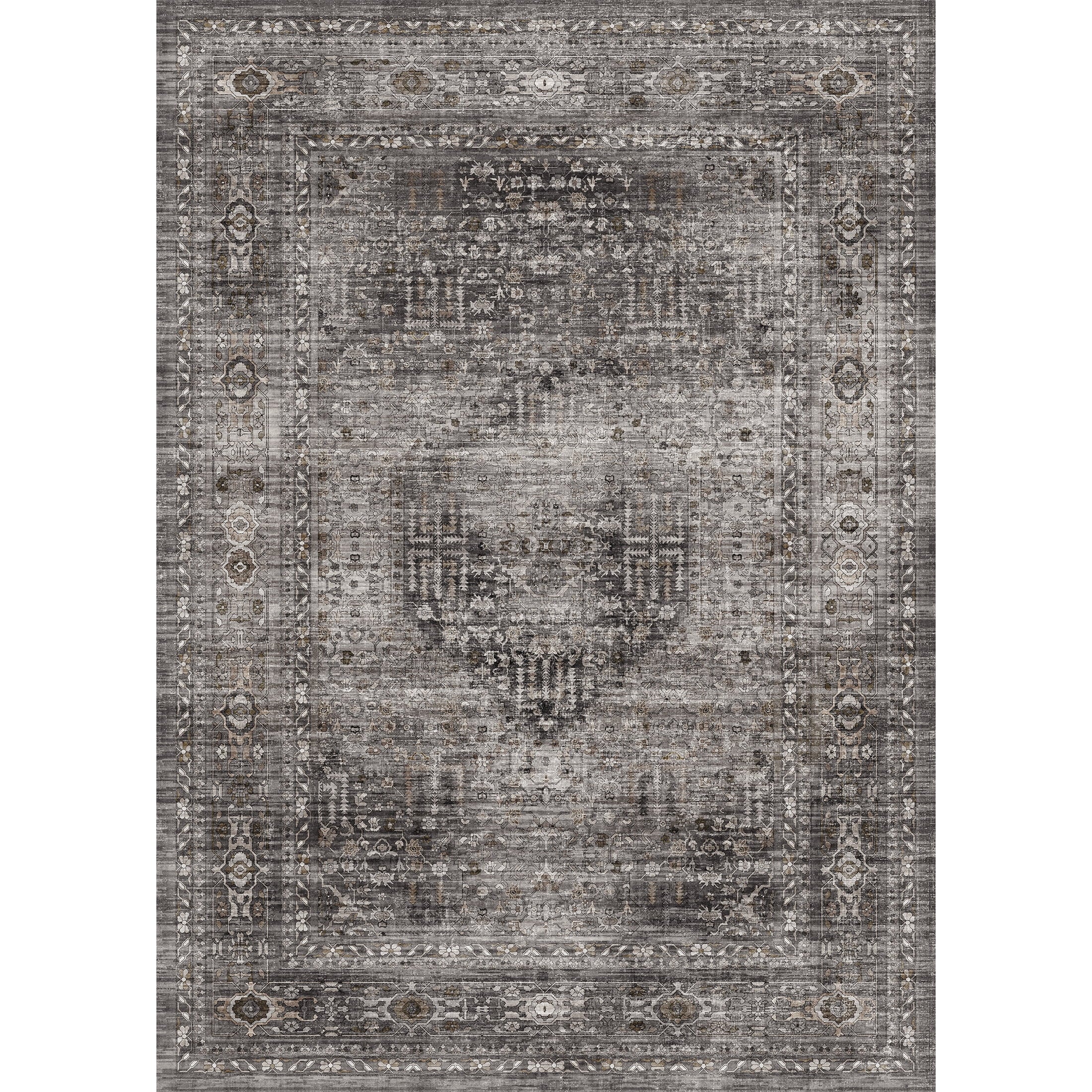 BERTHMEER 9'x12' Large Area Rugs for Living Room Bedroom Office Indoor Vintage Traditional Distressed Rugs Washable Non-slip,Brown Carpets