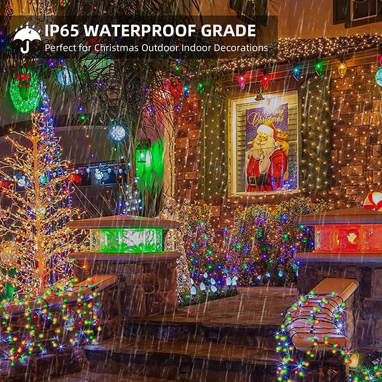 Christmas Decor Light Outdoor Indoor 108FT 200LED, JUHEFA Waterproof Twinkle Plug-in String Lights with 8 Modes, Universal Accessory for Christmas Tree, Holiday, Wedding, Garden Party (Color)