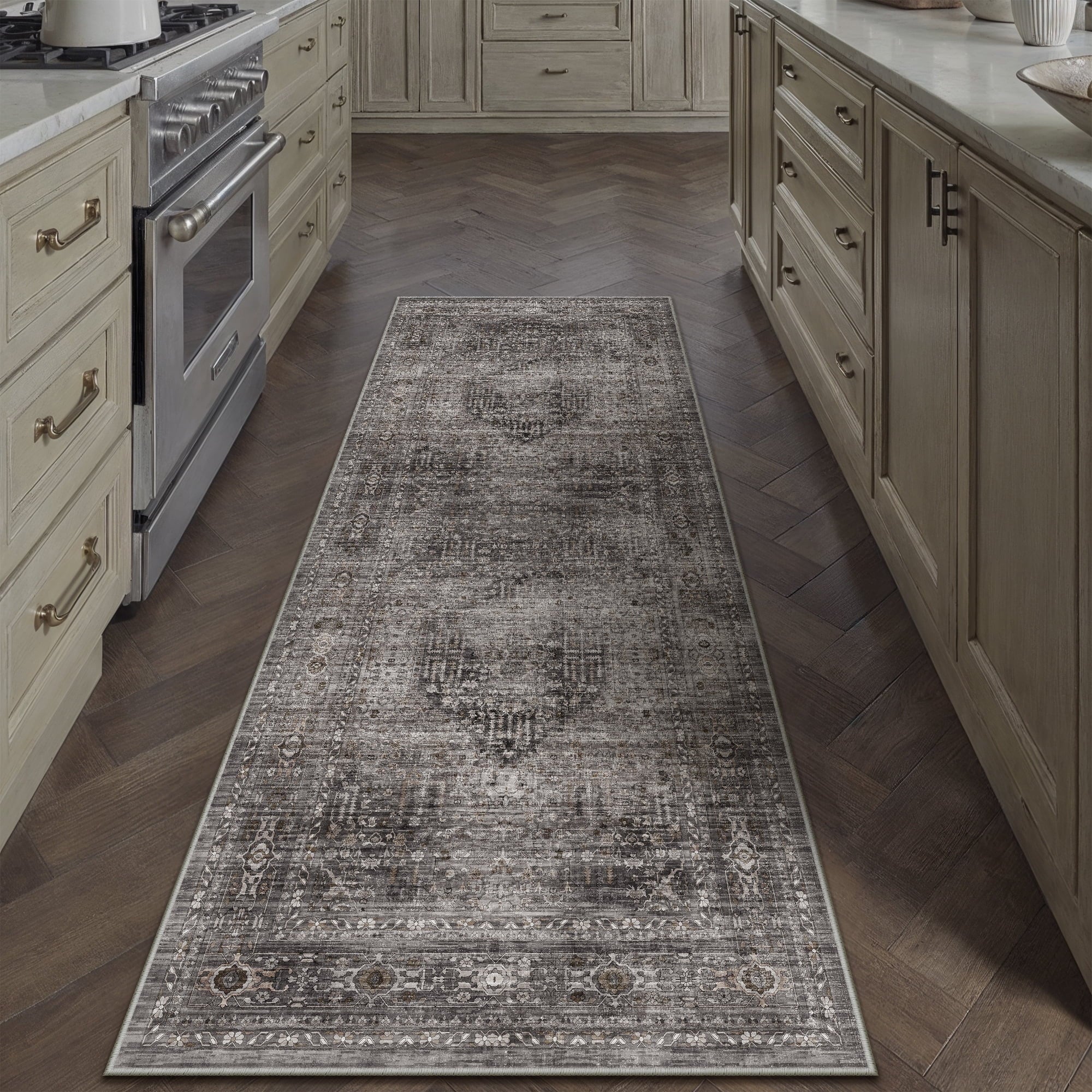 BERTHMEER 2'x6' Runner Rugs for Hallway Entryway Bathroom Bedroom Kitchen Non Slip Washable Beige Vintage Oriental Traditional Distressed Runner Rugs