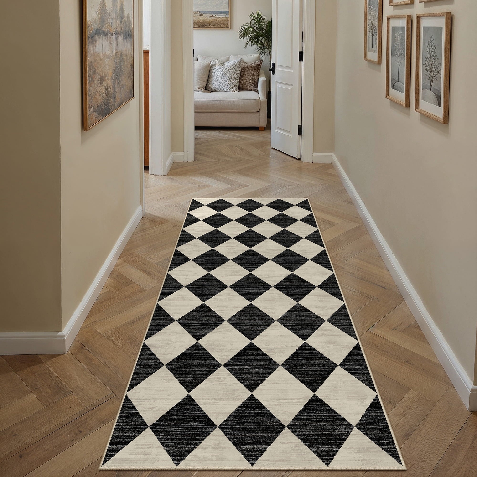 BERTHMEER 9'x12' Area Rugs for Living Room Bedroom Rhombus Checkered Large Rugs Office Dining Room Farmhouse Non Slip Washable Geometric Modern Contemporary Rugs Carpets,Beige