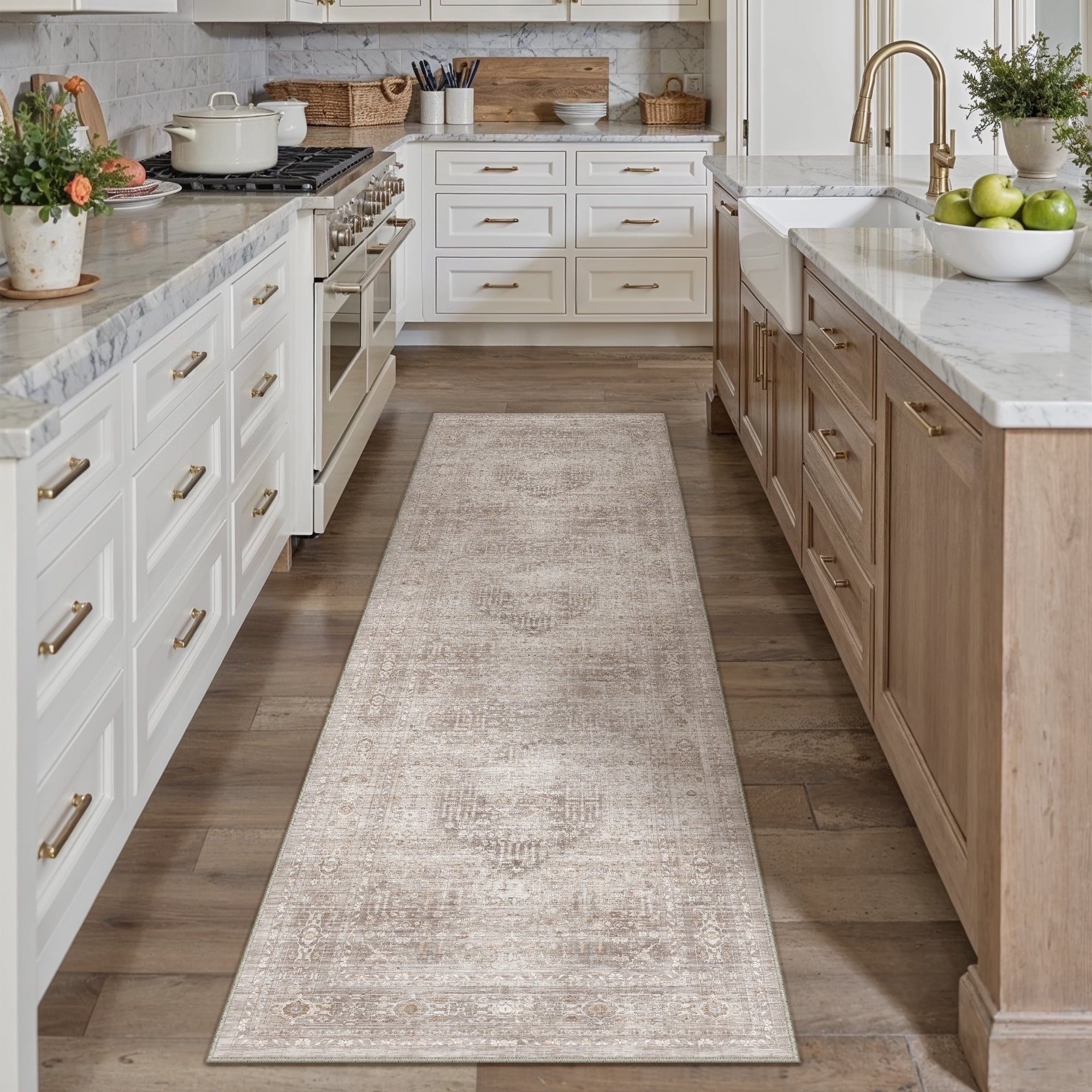 BERTHMEER 2'x6' Runner Rugs for Hallway Entryway Bathroom Bedroom Kitchen Non Slip Washable Beige Vintage Oriental Traditional Distressed Runner Rugs