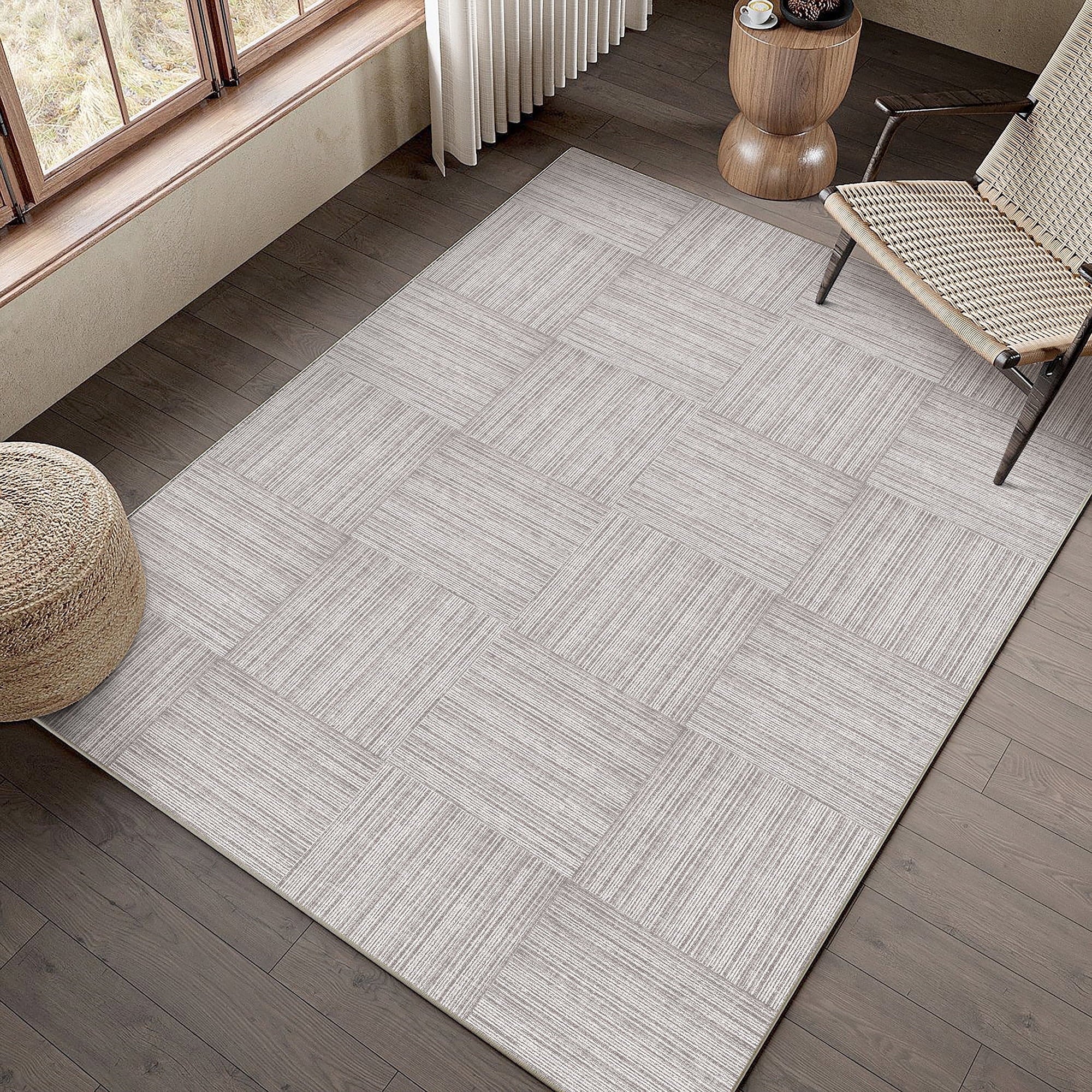 BERTHMEER 9'x12' Area Rugs for Living Room Bedroom Rhombus Checkered Large Rugs Office Dining Room Farmhouse Non Slip Washable Geometric Modern Contemporary Rugs Carpets,Beige