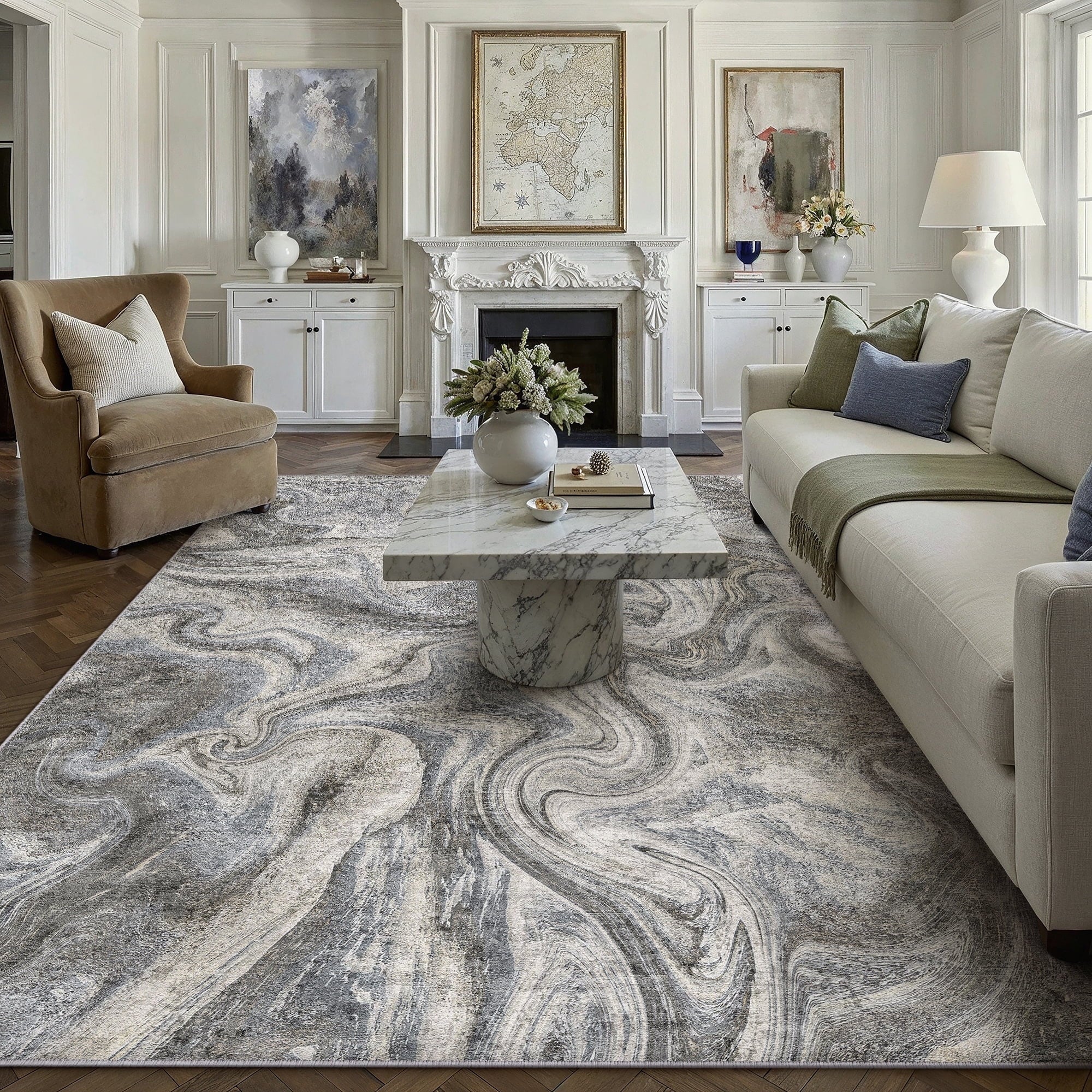 BERTHMEER 8'x10' Area Rugs for Living Room Large Abstract Bedroom Dining Room Farmhouse Modern Machine Washable Non-slip Contemporary Large Rugs,Beige