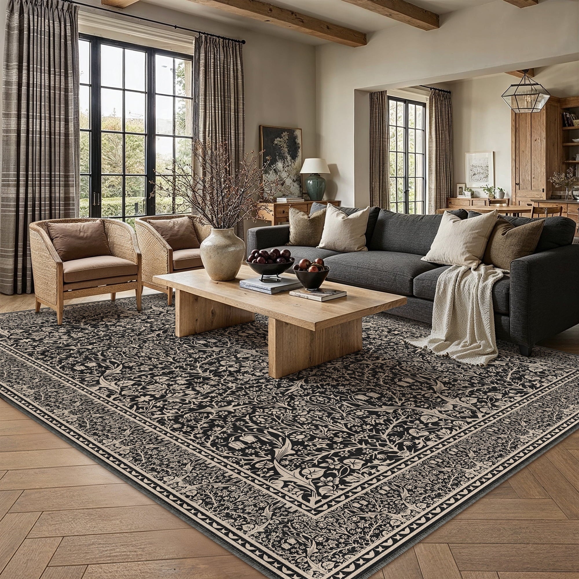 BERTHMEER 5'x7' Area Rugs for Living Room Bedroom Office Dining Room Farmhouse Large Rugs Vintage Oriental Traditional Distressed Non Slip Washable Rugs Carpets,Deep Green
