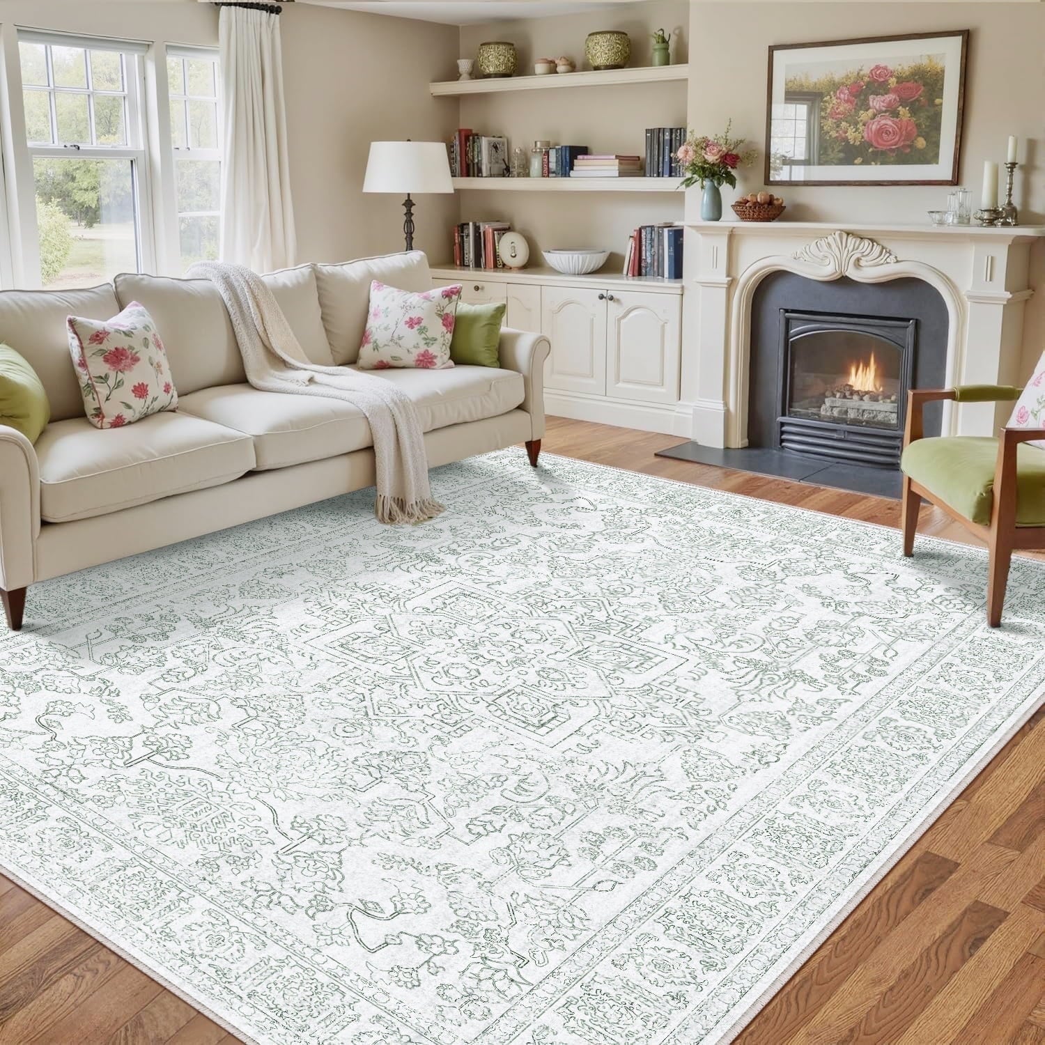 BERTHMEER 9'x12' Large Area Rugs for Living Room Bedroom Office Indoor Vintage Traditional Distressed Rugs Washable Non-slip,Brown Carpets