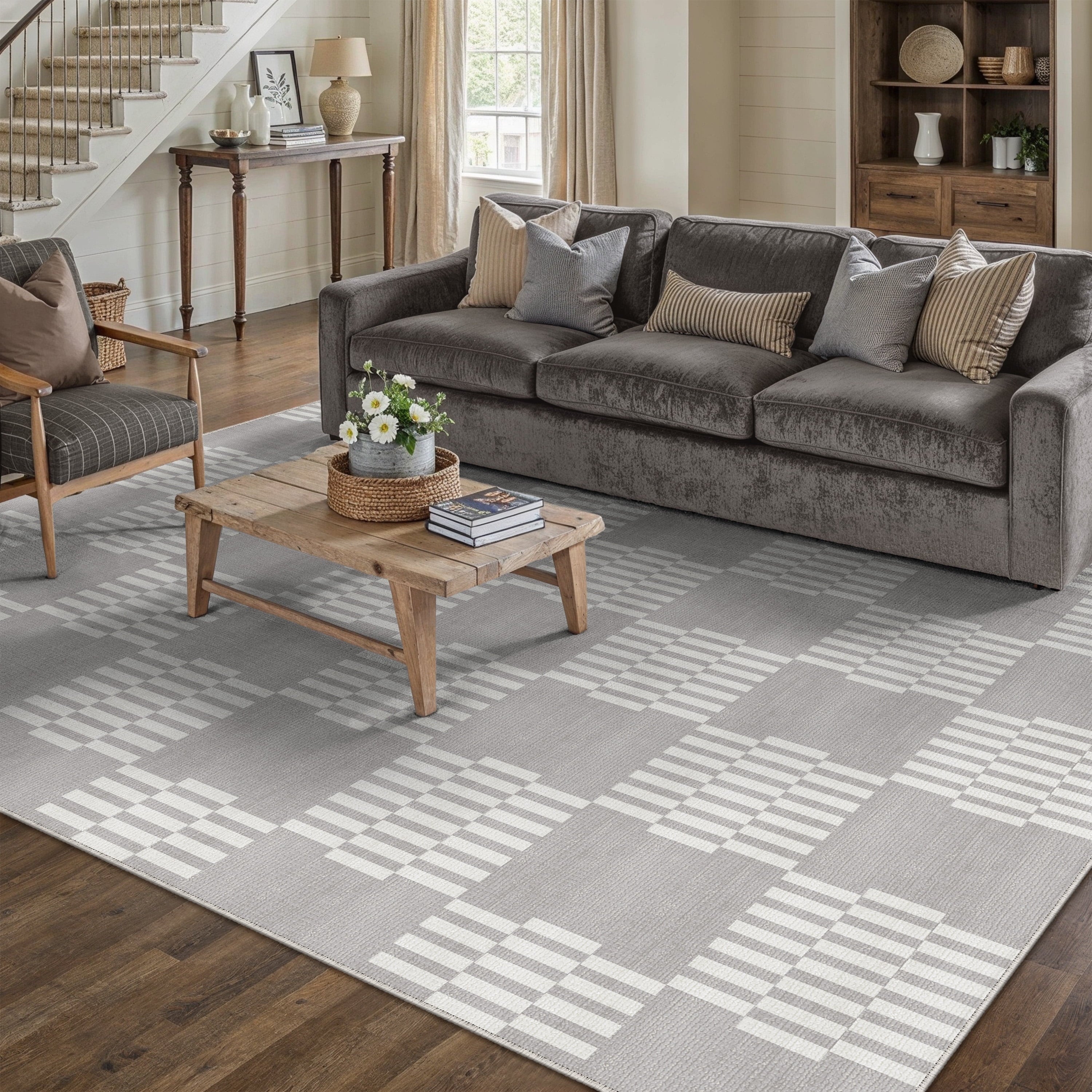 BERTHMEER 9'x12' Area Rugs for Living Room Bedroom Rhombus Checkered Large Rugs Office Dining Room Farmhouse Non Slip Washable Geometric Modern Contemporary Rugs Carpets,Beige