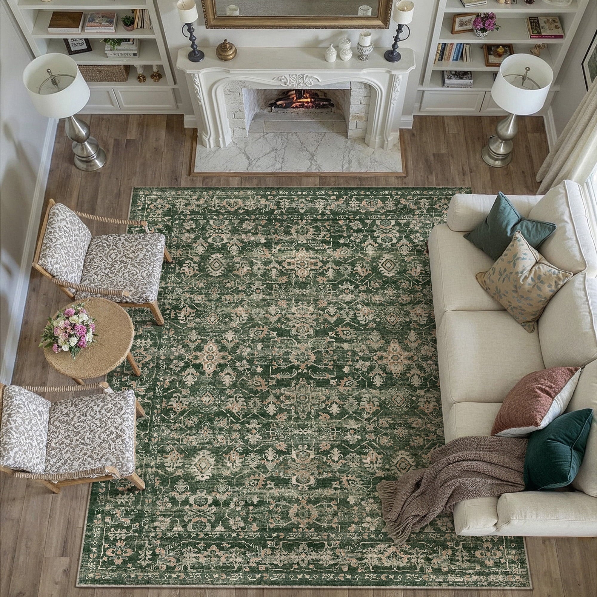 BERTHMEER 2'x6' Runner Rugs for Hallway Entryway Bathroom Bedroom Kitchen Non Slip Washable Beige Vintage Oriental Traditional Distressed Runner Rugs