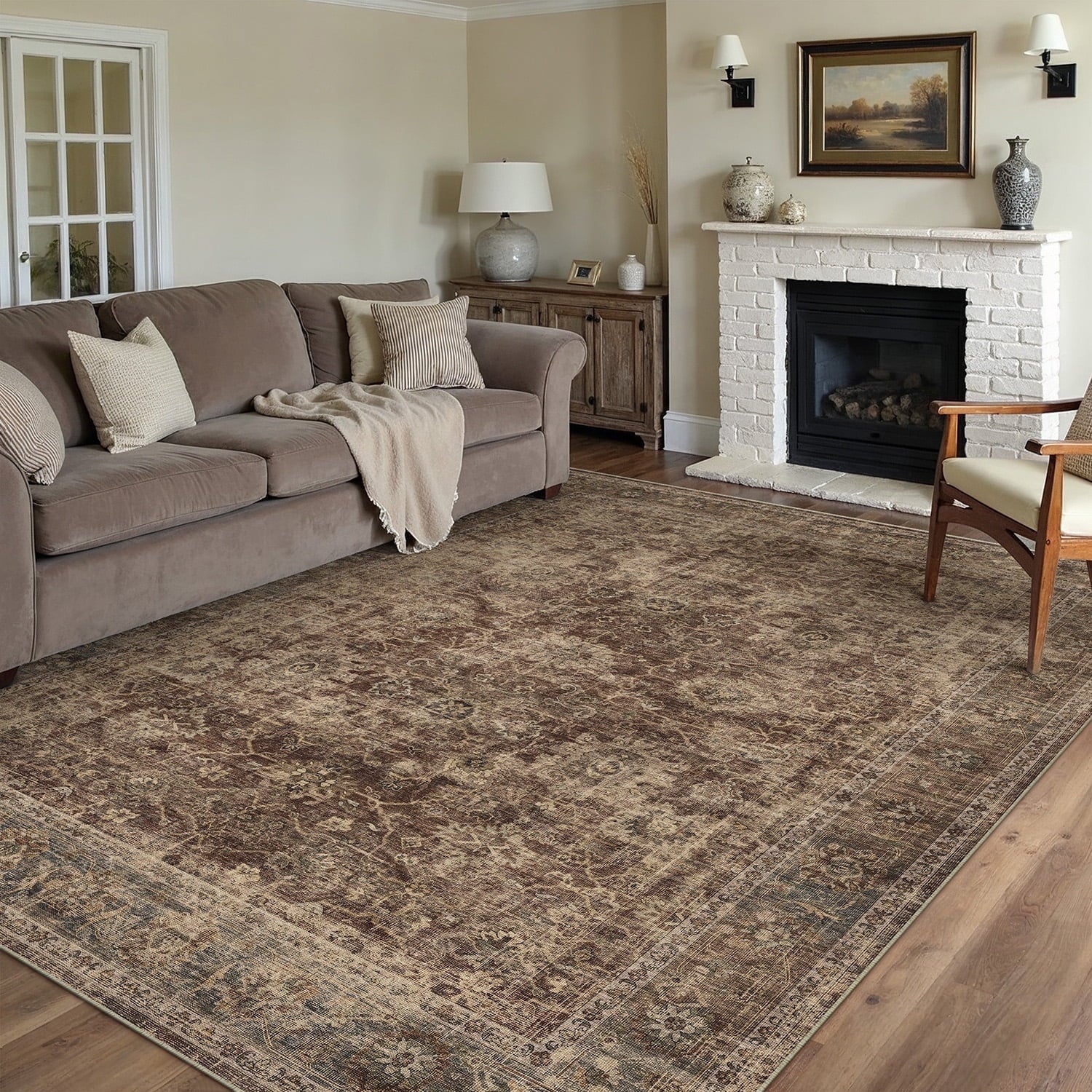 BERTHMEER 9'x12' Area Rugs for Living Room Rugs for Bedroom Green Vintage Non Slip Washable Large Farmhouse Office Dining Room Oriental Traditional Distressed Carpets