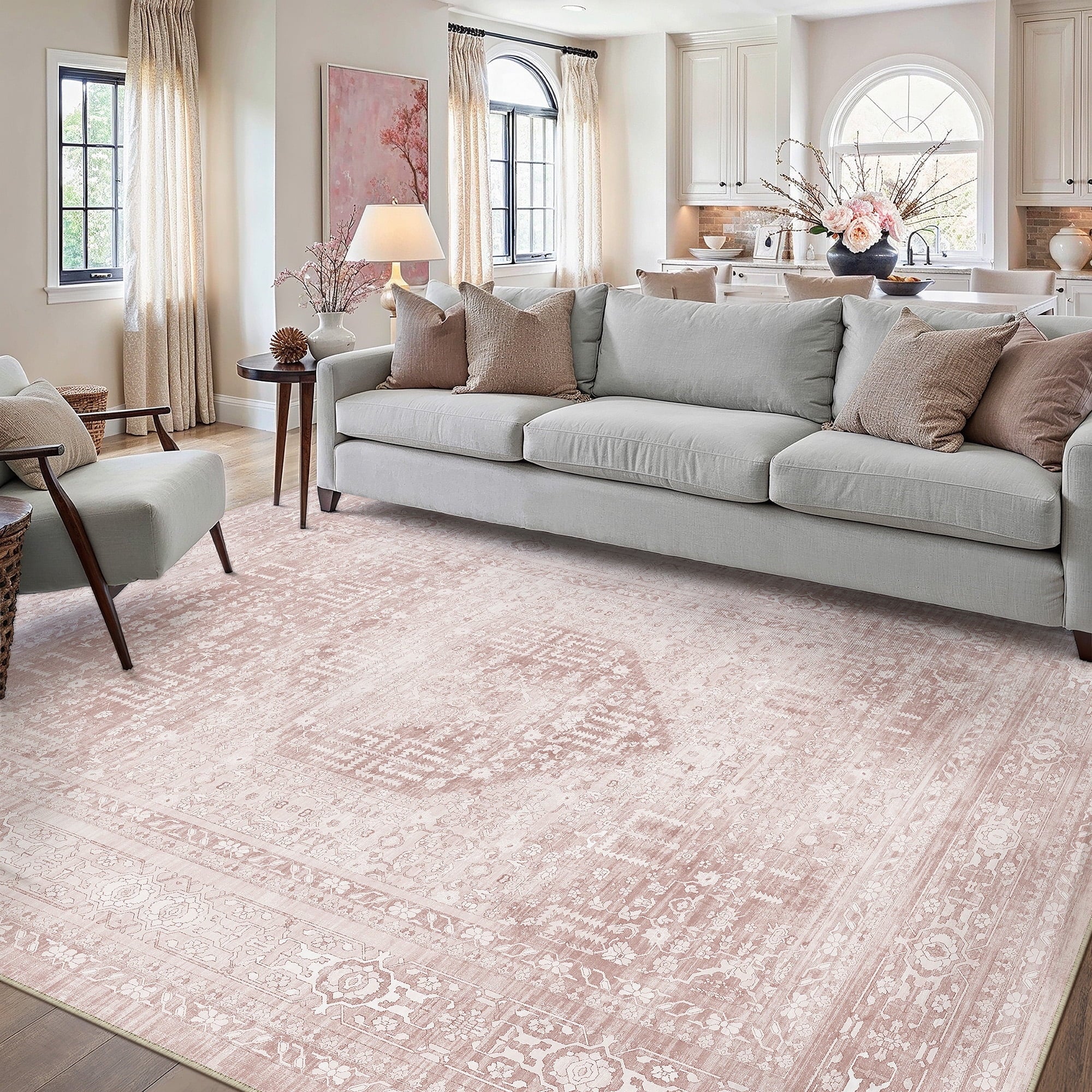 BERTHMEER 2'x6' Runner Rugs for Hallway Entryway Bathroom Bedroom Kitchen Non Slip Washable Beige Vintage Oriental Traditional Distressed Runner Rugs