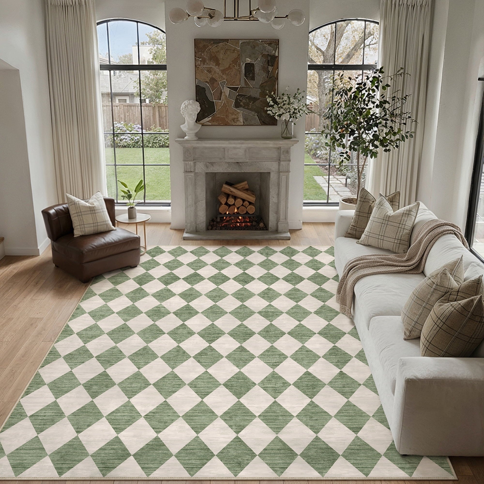 BERTHMEER 9'x12' Area Rugs for Living Room Bedroom Rhombus Checkered Large Rugs Office Dining Room Farmhouse Non Slip Washable Geometric Modern Contemporary Rugs Carpets,Beige