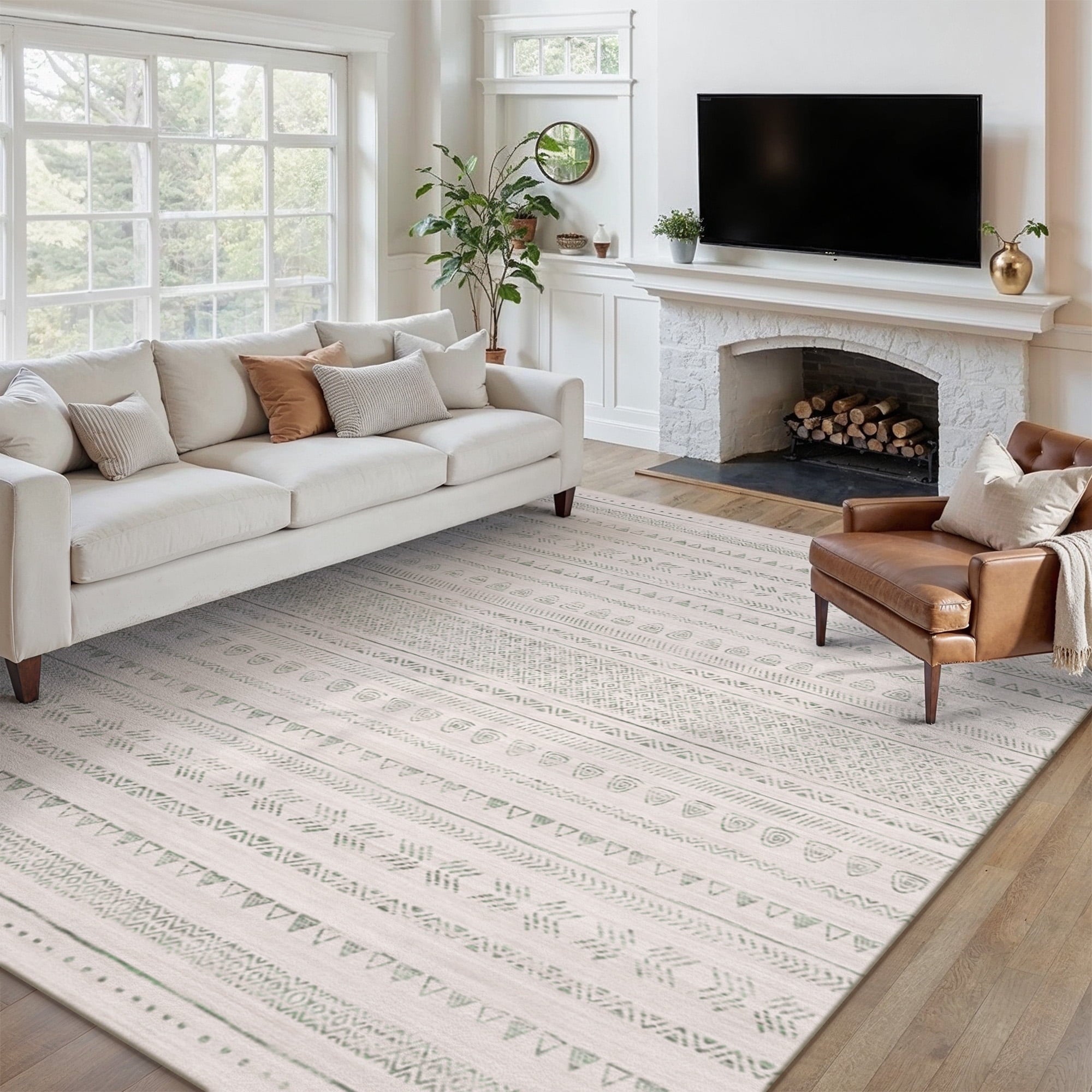 BERTHMEER 9'x12' Area Rugs for Living Room Bedroom Rhombus Checkered Large Rugs Office Dining Room Farmhouse Non Slip Washable Geometric Modern Contemporary Rugs Carpets,Beige
