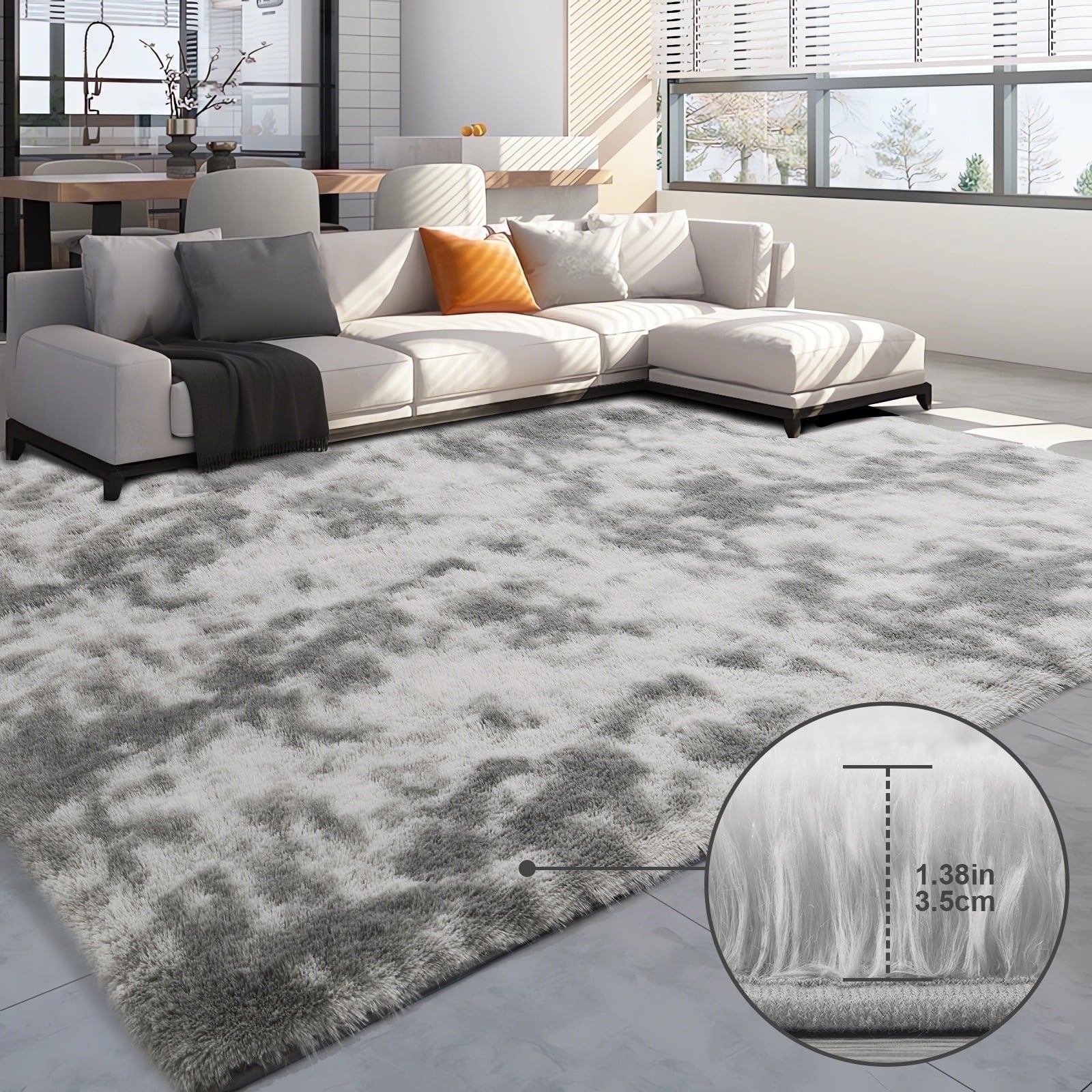 Emossie 5' x 8' Rug for Living Room, Large Washable Shag Rug, Indoor Modern Tie-dye Area Rugs for Bedroom, Rectangle Fluffy Home Carpets, Gray