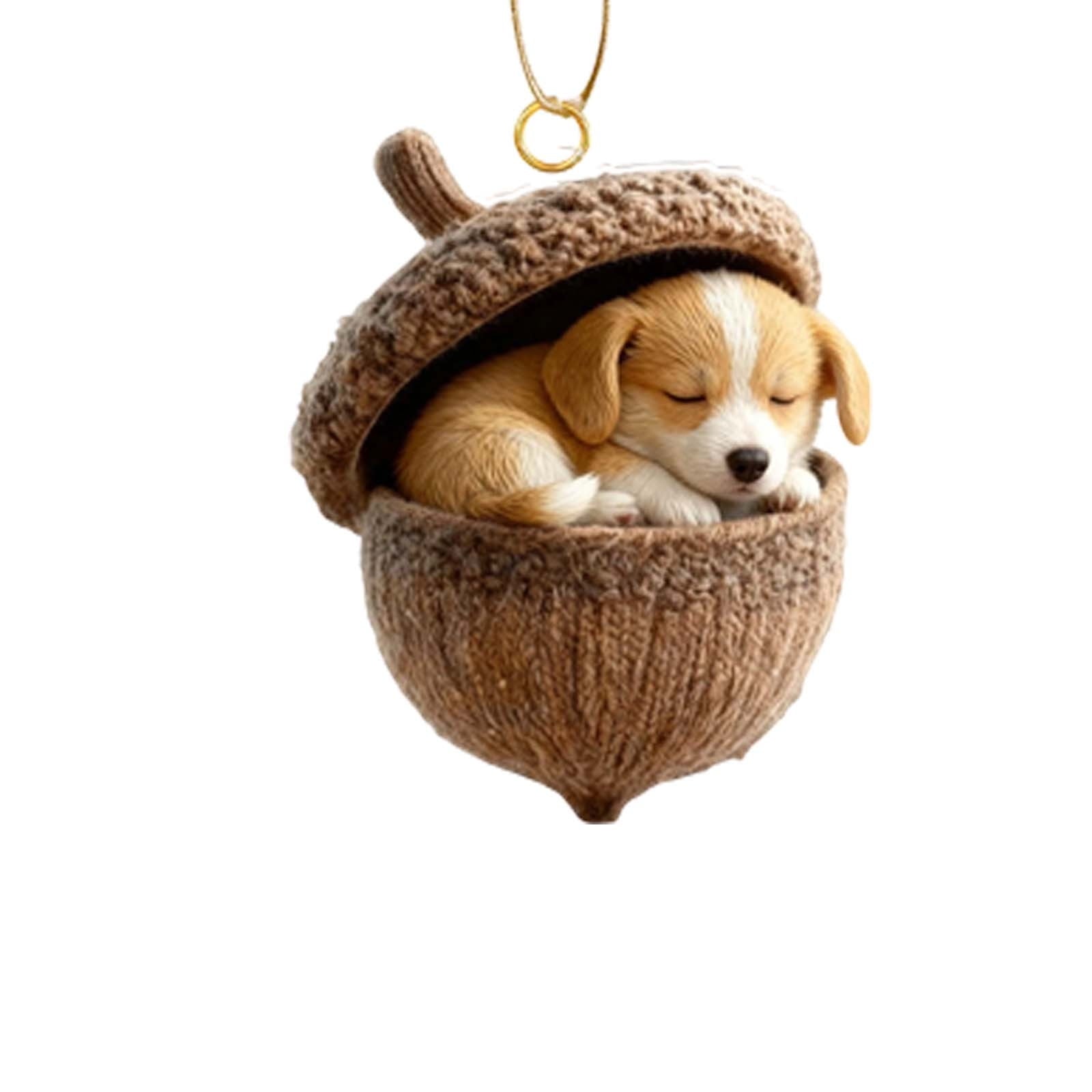 3D Resin Sculpture Forest Animal Acorn Ornaments Cozy Forest Christmas Ornaments Cute Forest Animal Christmas Trees Hanging Decorations Rustic Nature-Themed Home Decor Animal Lovers Gift B