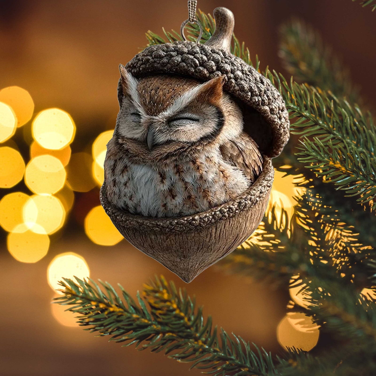 3D Resin Sculpture Forest Animal Acorn Ornaments Cozy Forest Christmas Ornaments Cute Forest Animal Christmas Trees Hanging Decorations Rustic Nature-Themed Home Decor Animal Lovers Gift B