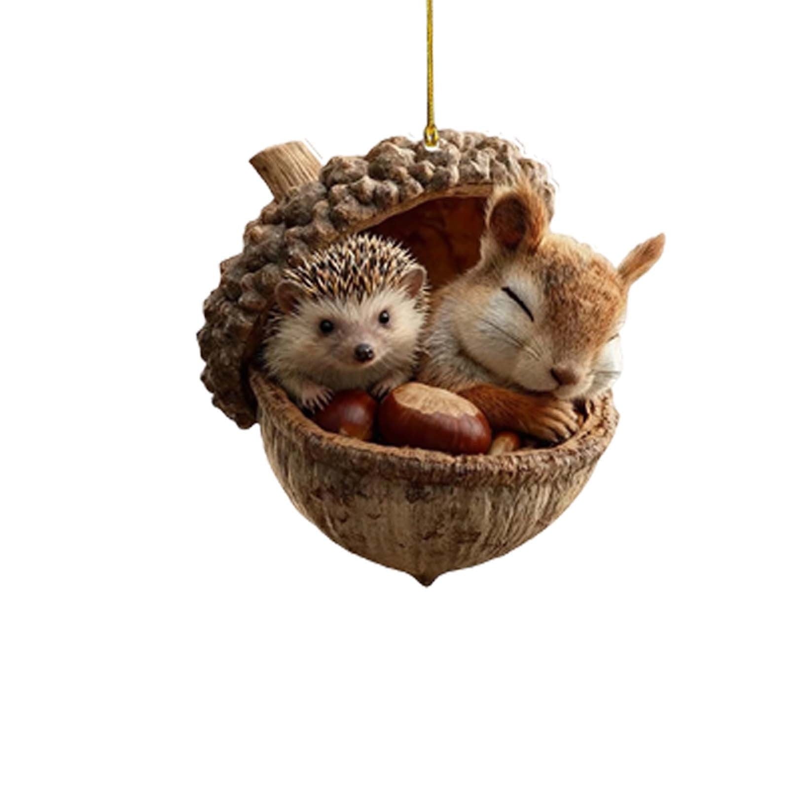 3D Resin Sculpture Forest Animal Acorn Ornaments Cozy Forest Christmas Ornaments Cute Forest Animal Christmas Trees Hanging Decorations Rustic Nature-Themed Home Decor Animal Lovers Gift B