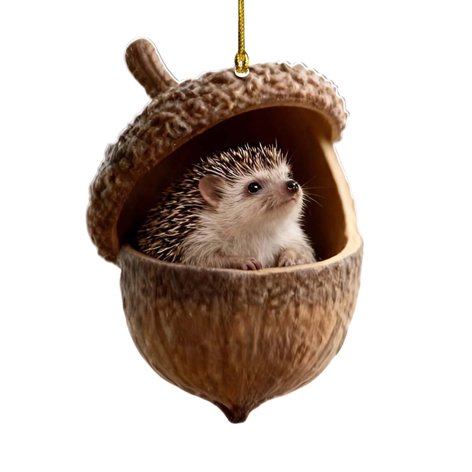 3D Resin Sculpture Forest Animal Acorn Ornaments Cozy Forest Christmas Ornaments Cute Forest Animal Christmas Trees Hanging Decorations Rustic Nature-Themed Home Decor Animal Lovers Gift B