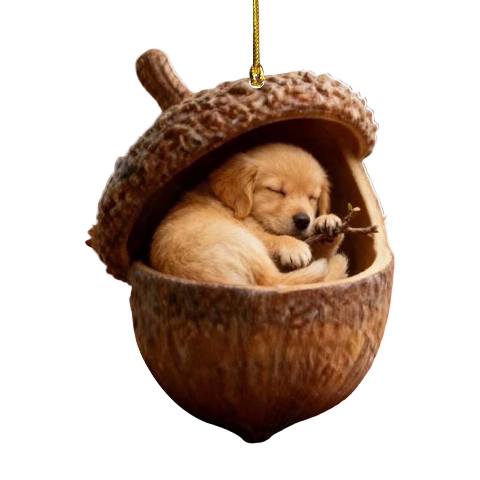 3D Resin Sculpture Forest Animal Acorn Ornaments Cozy Forest Christmas Ornaments Cute Forest Animal Christmas Trees Hanging Decorations Rustic Nature-Themed Home Decor Animal Lovers Gift B