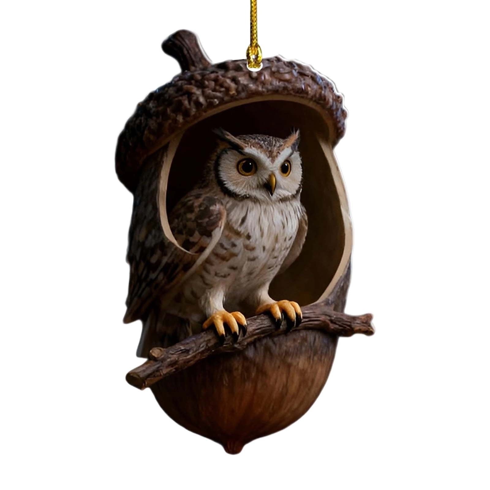 3D Resin Sculpture Forest Animal Acorn Ornaments Cozy Forest Christmas Ornaments Cute Forest Animal Christmas Trees Hanging Decorations Rustic Nature-Themed Home Decor Animal Lovers Gift B