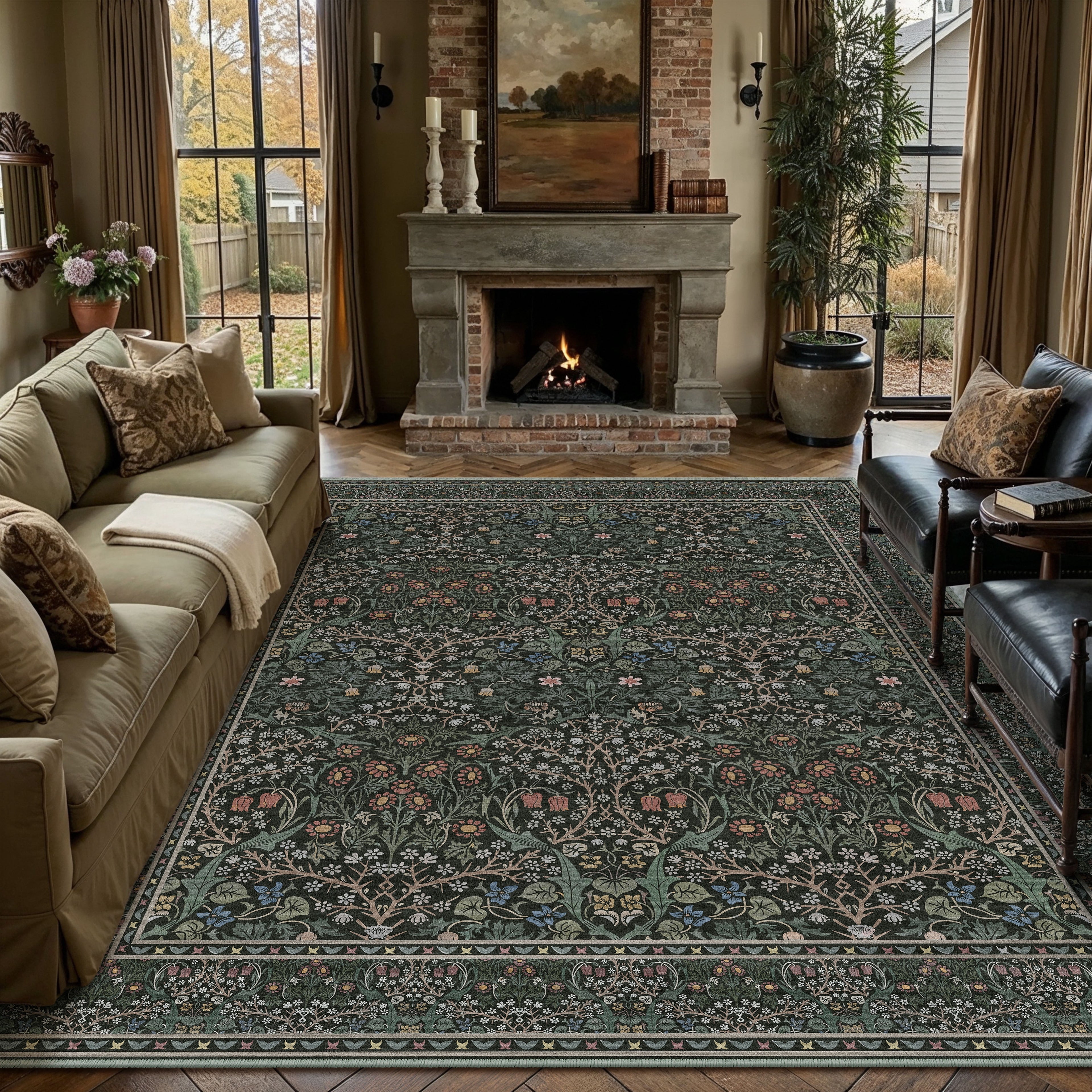 BERTHMEER 5'x7' Area Rugs for Living Room Bedroom Office Dining Room Farmhouse Large Rugs Vintage Oriental Traditional Distressed Non Slip Washable Rugs Carpets,Deep Green