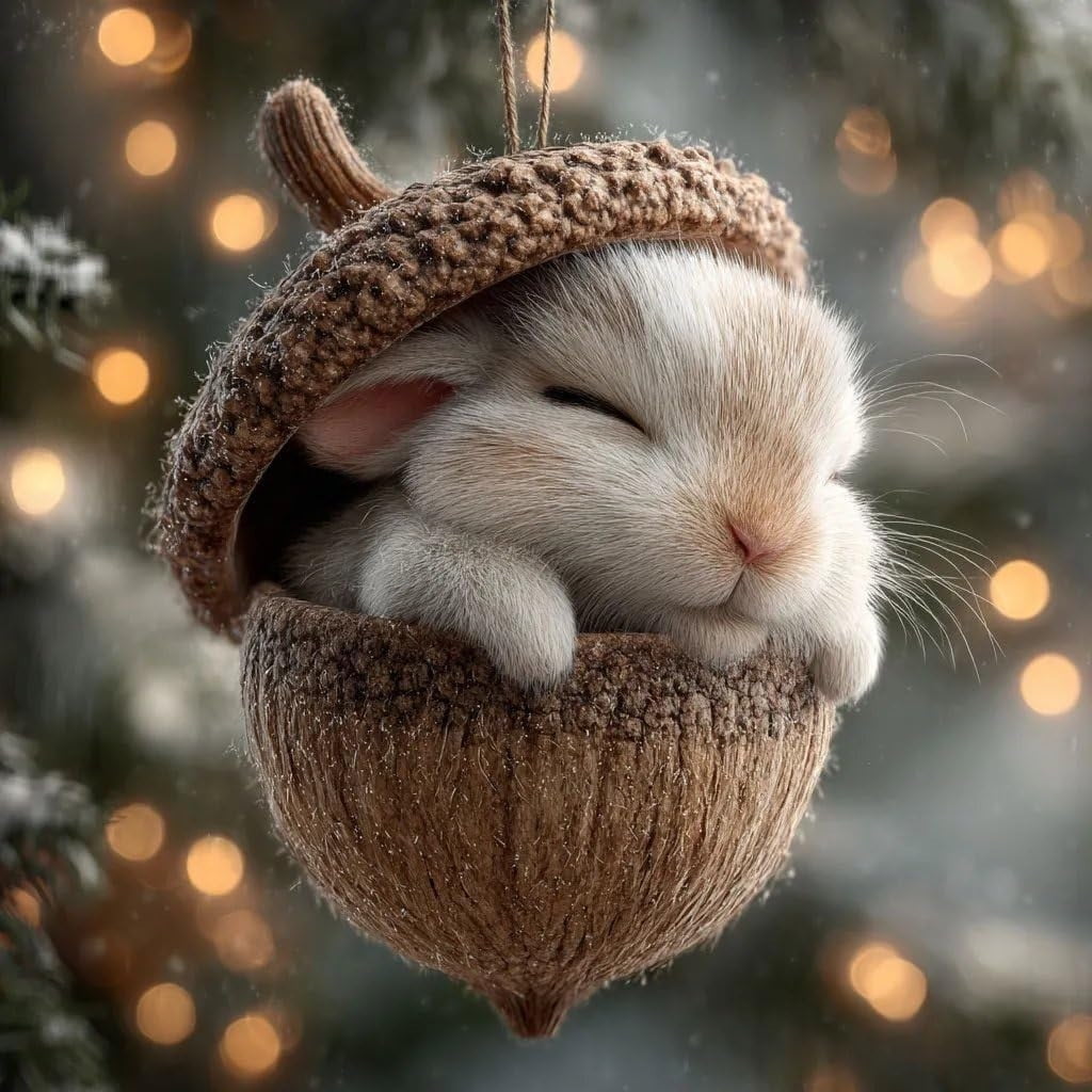 3D Resin Sculpture Forest Animal Acorn Ornaments Cozy Forest Christmas Ornaments Cute Forest Animal Christmas Trees Hanging Decorations Rustic Nature-Themed Home Decor Animal Lovers Gift B