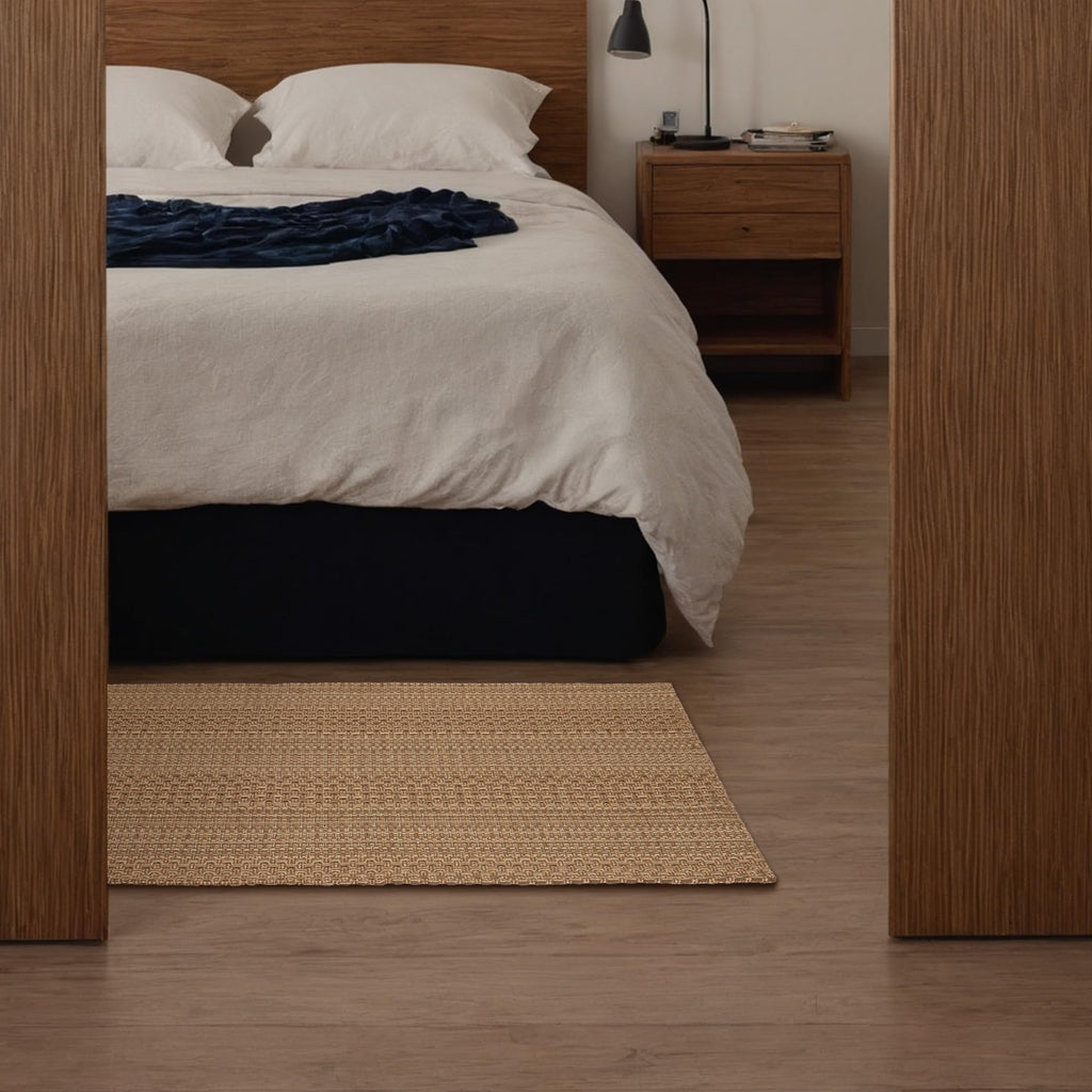 2'x6' Boho Runner Rug Kitchen Mat Non-Slip - Machine Washable Hallway & Entryway Carpet, Hand-Woven Cotton Farmhouse Design for Kitchen, High Traffic Areas, Light Taupe Brown