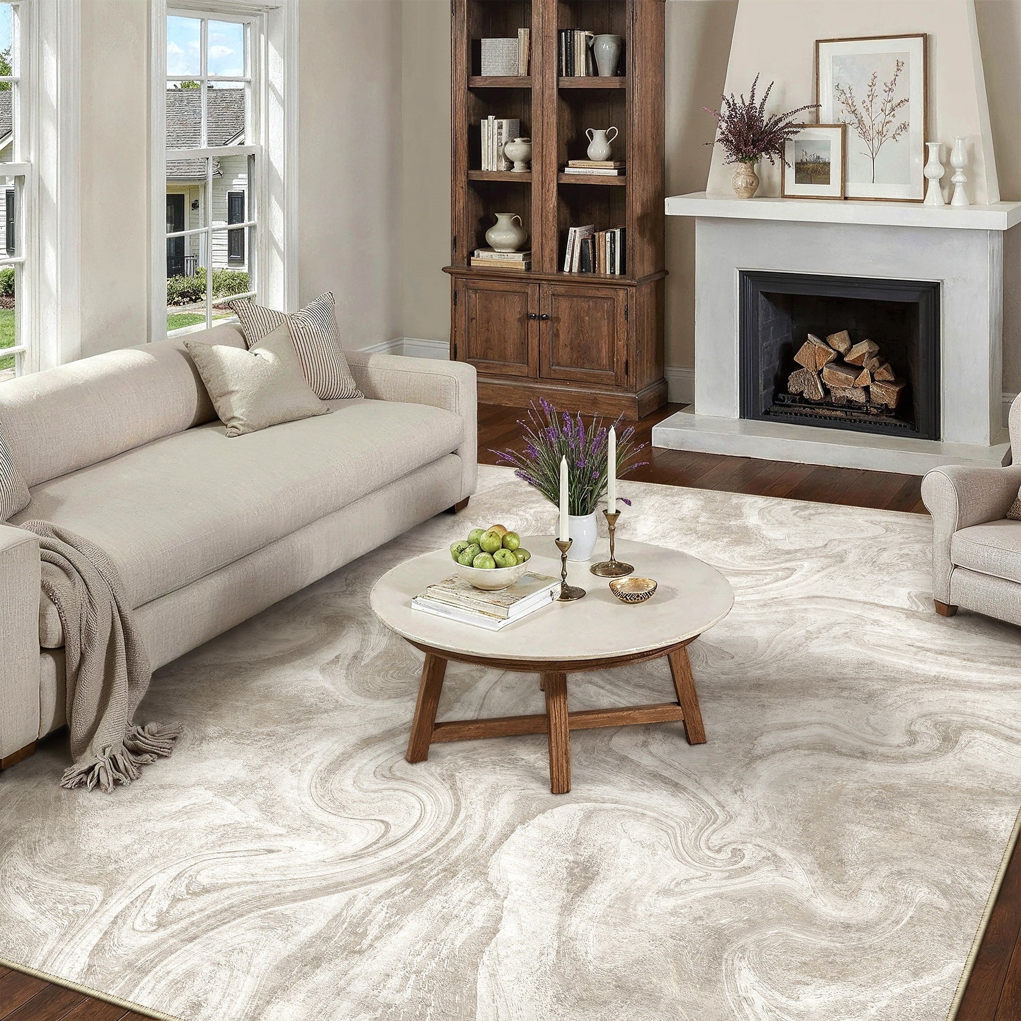 BERTHMEER 8'x10' Area Rugs for Living Room Large Abstract Bedroom Dining Room Farmhouse Modern Machine Washable Non-slip Contemporary Large Rugs,Beige