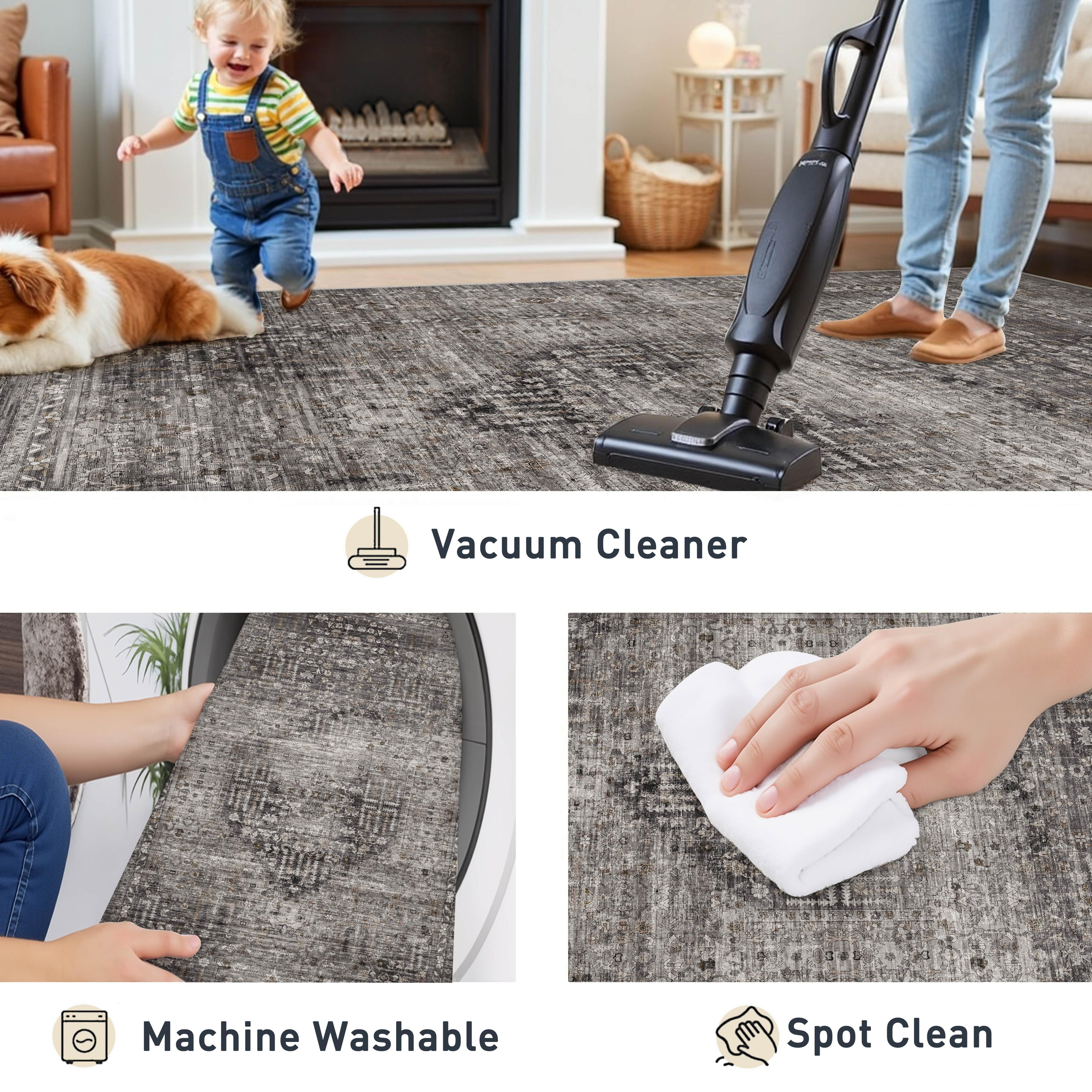 BERTHMEER 9'x12' Large Area Rugs for Living Room Bedroom Office Indoor Vintage Traditional Distressed Rugs Washable Non-slip,Brown Carpets